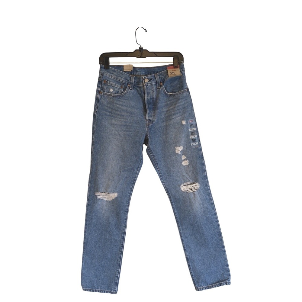 Levi's 501 Original Distressed Medium Wash Button Fly Straight Leg Jeans 27x30 - Picture 2 of 8